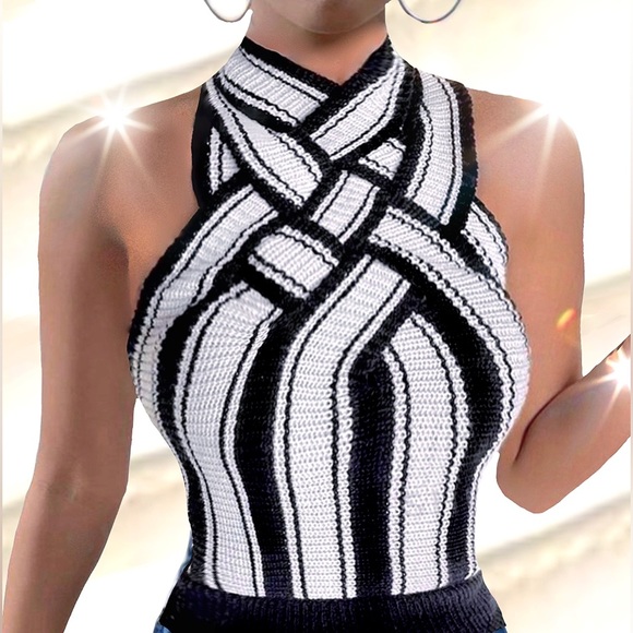 Nwt, Lavishly Paris Criss Cross Knit Sleeveless Top. - Picture 3 of 16